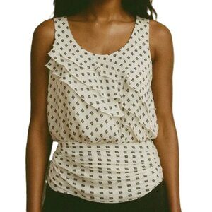 White House Black Market White Black Diamond Ruffle sleeveless top size S